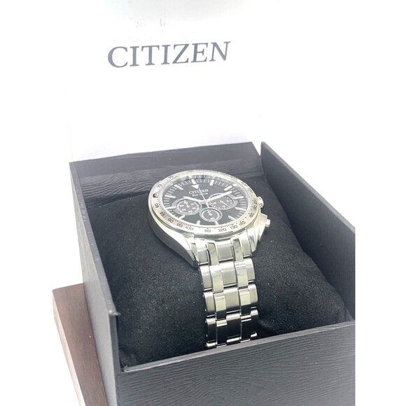 Citizen Men's Watch CA4540-54E Eco Drive Black Dial Chronograph Silver Steel - Picture 3 of 14